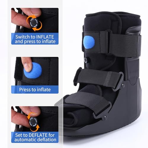 Inflatable Walking Boot, Air Cam Walker Fracture Boot Orthopaedic boot for Sprained Ankle, Short Air Walker Brace for Broken Foot Achilles Tendon Injury Black (Medium)