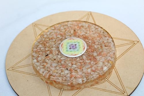 Jet Sunstone Orgone Tea Coaster Flower of Life Round 3.5 Inch Diameter Approx.Round Flower of Life Vastu Plate Positivity, Passion, and Creativity. Image is JUST A Reference
