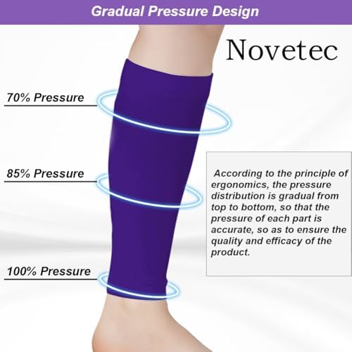 Calf Compression Sleeves for Men & Women (20-30mmhg) - Leg Compression Sleeve for Running, Cycling, Shin Splints Support, Relieve Legs Pain, Travel (One Pair)(Purple,Large)