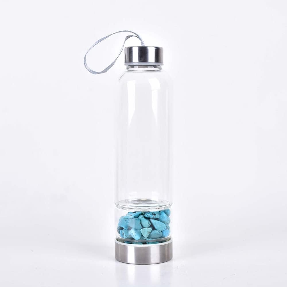 550 Ml Natural Crystal Water Bottle Gemstone Center Natural Quartz Crystal Wand Stick Wand Healing Elixir Point Reiki Crystal Obelisk Natural Quartz Crystal Gem Infused Water Bottle
