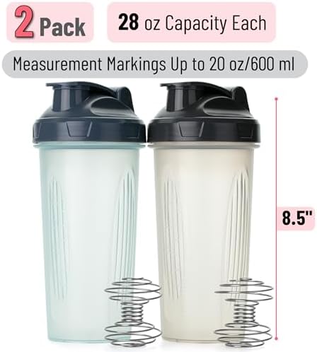 Mr. Pen- Protein Shaker Bottles, 2 Pack, 28 oz, Shaker Bottles with Leak-Proof Flip-Top Lid, Wire Whisk Ball for Smooth Mixing, Ideal for Protein Shakes, Smoothies, and Supplements