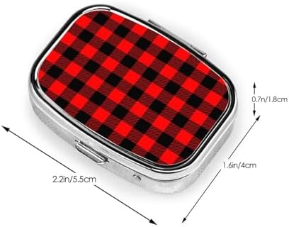 Pill Box 2 Compartment Medicine Pill Case,Portable Medicine Tablet Vitamin Holder Organizer for Purse Pocket Travel Gifts(1 Pack,Red Black Buffalo Checkered Plaid)