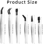 6pcs Rubber Tip Tweezers, Long Tweezers Bent Pointed Tipped Hobby Tweezer for Crafts Jewelry Making Plastic Silicone Sticker Seed Stamp Collecting Entomology Mosaic Ear Nail Supplies