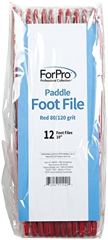 ForPro Professional Collection Pedicure Paddle Foot File, Double-Sided Foot File for Heels, Disposable & Sanitizable, 80/120 Grit, Red, Pack of 12
