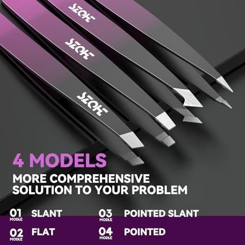 Professional Tweezers Set for Eyebrows – 4PC Precision Stainless Steel Tweezers Kit with Slant, Pointed & Flat Tips – Eyebrow Hair Removal Tool for Women & Men – Eco-Friendly Paper Tube Packaging