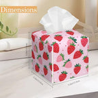 Retro Strawberry Tissue Box Cover Holder,Leather Tissue Case Holder Facial Paper Organizer Decorative for Tabletop Night Stands Desk Bathroom Kitchen Car Office Home Decor