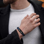 VNOX Blue Braided Leather Medical Symbol Caduceus with Magnetic Clasp Cuff Wristband Bracelet,6-8.3 Inches