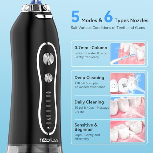H2ofloss Water Flosser & Electric Toothbrush Combo – 2-in-1 Oral Care for Brushing & Flossing | 300ML Water Tank, 20–110 PSI, 5 Modes, BPA-Free | Long Battery Life | for Home & Travel
