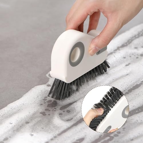 2 in 1 Groove Cleaning Brush, Multifunction Window Track Cleaning Tools with Hard Bristle and Hidden Scraper, Crevice Brush for Sliding Door Track, Window Seal, Sill (Gray)