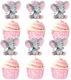 24 Pack Elephant Cupcake Toppers Birthday Cupcake Picks Gender Reveal Elephant Cake Decorations for Boys or Girls Baby Shower Elephant Theme Birthday Party Decorations Supplies(Pink)