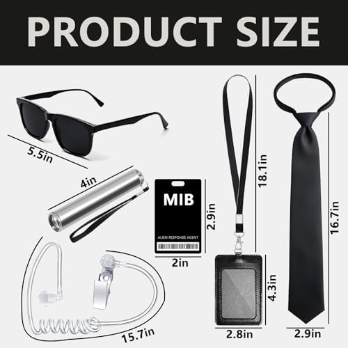 Agent Costume Secret Service Costume Set Spy Costume Accessories for Halloween Men Women Black Outfit