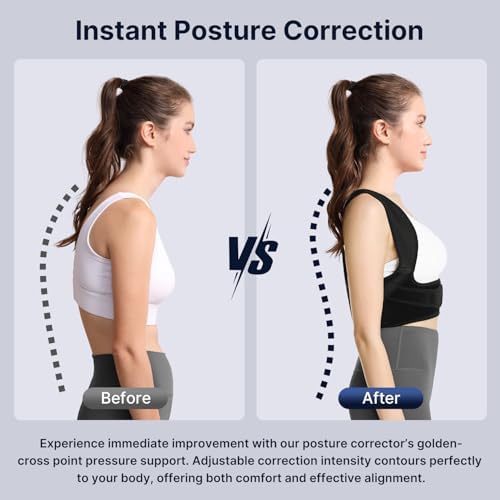 Fit Geno Posture Corrector for Women & Men: Adjustable Lightweight Upper Back Brace for Neck Shoulder & Upper Back Pain Relief - Improve Posture Correct Hunchback Slouching Invisible Under Clothes (M/L Under Bust 35" - 47")