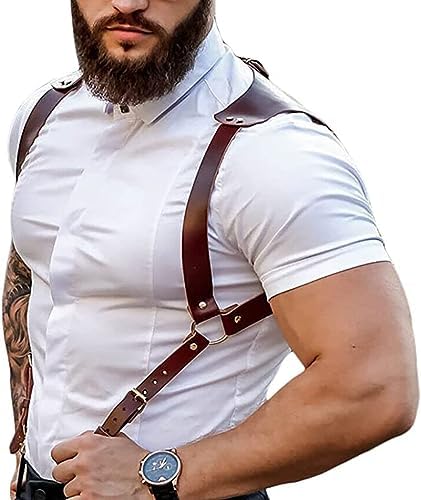 Men's Leather Body Chest Harness Suspenders Adjustable Buckle Shoulder Armors Straps Punk Black Belt Club Party Rave Costumes