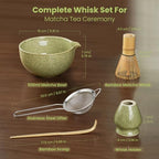 Matcha Whisk Set, Ceramic Bowl Matcha Kit & Handcrafted Bamboo Chasen, Complete 5 Pcs Matcha Set Whisk and Bowl, Stainless Steel Sifter, Bamboo Scoop & Holder for Matcha Lovers