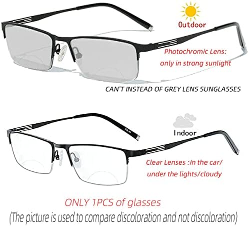 laureles Bifocal Reading Glasses Men Business Sun Photochromic Lens Metal Half Frame Fashion Transition Readers