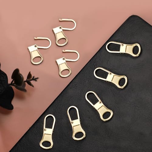 8pcs Zipper Pulls Replacement, Detachable Zipper Pullers Fixer Repair Kit Zipper Replacement Slider Zipper Pull Tab for Clothing Backpack Jackets Pants Luggage (Gold)