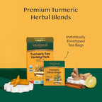 VAHDAM, USDA Organic Turmeric Herbal Tea Sampler (20 Tea Bags, 4 Flavors), Caffeine-Free, Gluten-Free |Turmeric with Citrus, Ginger, Chamomile & Peppermint Tea Variety | Individually Wrapped