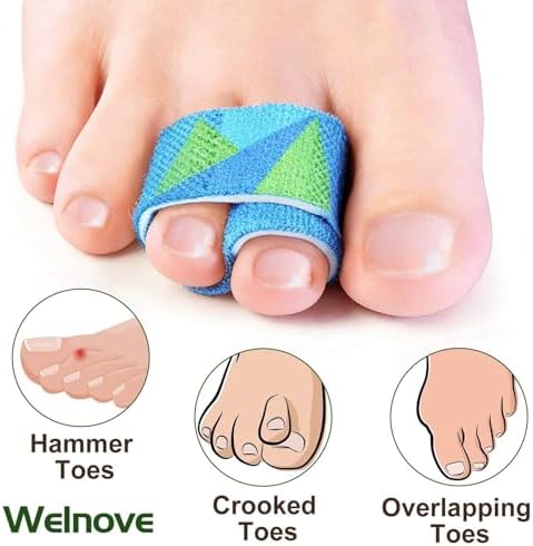 Welnove 12Pcs Hammer Toe Straightener, Hammer Toe Splints, Toe Wraps Cushioned Bandages for Correcting Hammer Toes, Broken, Bent, Curled, Crooked & Overlapping Toes (Patterned)