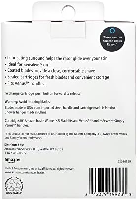 Amazon Basics Women's 5-Blade Razor for Smooth, Close Shave, FITS Amazon Basics Handle and Venus Handles, Ideal for Sensitive Skin, Includes 1 Handle, 12 Cartridges & 1 Shower Holder