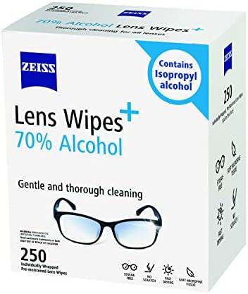 ZEISS Pre-Moistened Lens Cleaning Wipes with 70% Alcohol, 250 Count