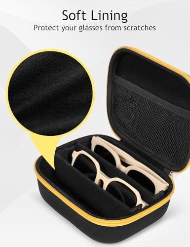 Hard Shell Sunglass Travel Organizer Glasses Case, Eyeglass Storage Box for Multiple Glasses with Adjustable Slots