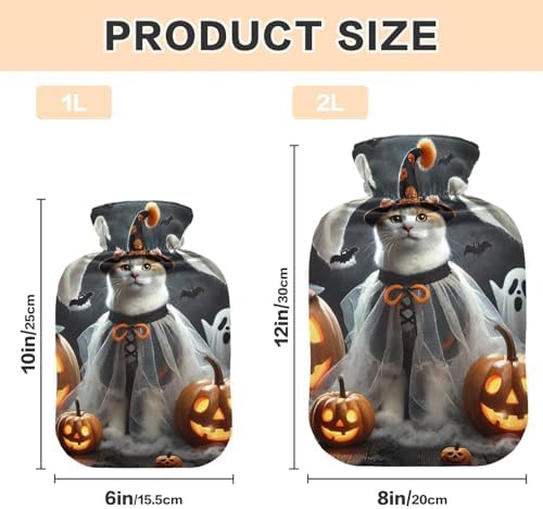 Cool Cat Black Hot Water Bottle with Soft Cover Feet and Bed Warmer Hot Water Bag for Neck and Shoulder Pain Relief, 1L
