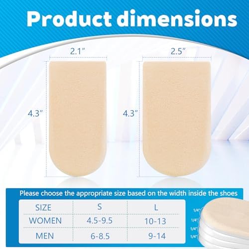 Adjustable Heel Lifts(4 Layers), 1/4', 1/2', 3/4',1' Height Increase Insoles for Leg Length Discrepancy - Small Shoe Lifts for Women, Shoe Inserts Comfort Half Foot Pads for Heel Pain