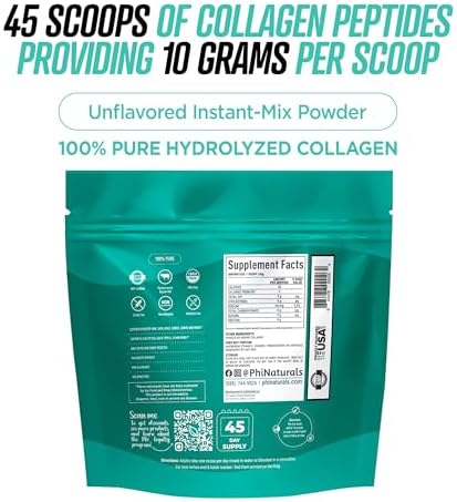 Collagen Peptides Protein Powder Instant-Mix [Unflavored] Hydrolyzed Collagen Supplement – from Pasture-Raised Grass-Fed Bovine Beef Non-GMO Keto & Paleo Friendly Anti-Aging Supplements PhiNaturals