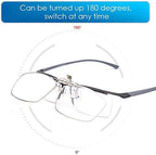 TERAISE Clip On Reading Glasses with Flip Up Function Metal full-Frame Clipped on prescription glasses Designed for myopia Fashion readers for men and women HD lens Portable glasses case(2.5X)
