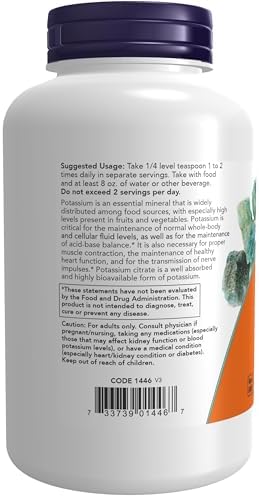 NOW Supplements, Potassium Citrate Powder, Supports Electrolyte Balance and Normal pH*, Essential Mineral, 12-Ounce