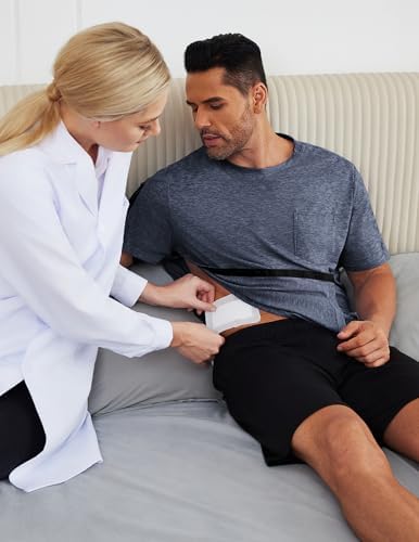 Deyeek Men's Post Shoulder Surgery Shirts Recovery Tear Away Short Sleeve Full Open Side Snap Adaptive Chemo Clothing