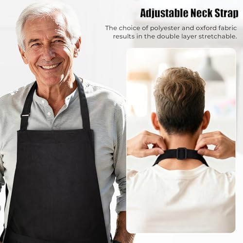 Noverlife Adjustable Adult Bib with Large Crumb Catcher Pocket, Reusable Eating Apron for Elderly Dining Clothing Protector, Washable Adult Feeding Bib for Women & Men, Present for Seniors, Black