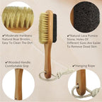 Natural Lava Pumice Stone for Feet with Foot Brush, Callus Remover Foot Scrubber Exfoliator Pedicure Tools for Hard Dead Skin, Softer & Smoother Feet, Double Sided Boar Bristles Wooden Handle