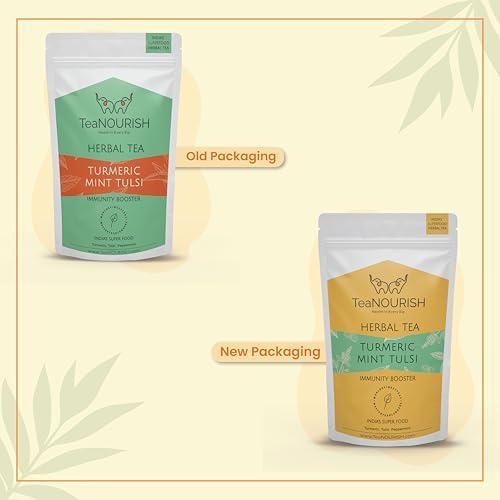 TeaNOURISH Turmeric Mint Tulsi Herbal Tea | Indian Superfoods | Blend of Turmeric, Tulsi & Peppermint | Immune Support | 100% NATURAL INGREDIENTS - 3.53oz/100g