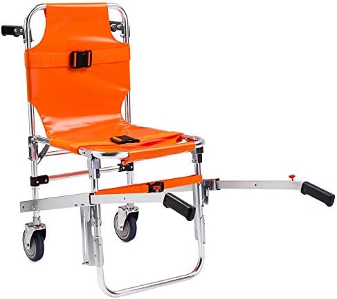 LINE2design-USA-EMS Mobility Chair - Ambulance Firefighter Medical Foldable Aluminum Manual Chair + 3 Adjustable Straps with Quick Release Buckles - Orange