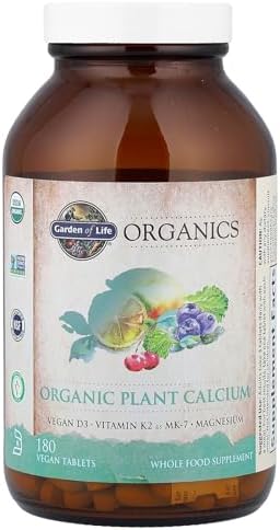 Garden of Life Calcium Supplement with Magnesium & Organic Vitamin D3 K2, Made from Whole Foods, Gluten-Free, 180 Count
