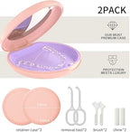 2 Pack Retainer Case with Mirror, Compatible with Invisalign, Orthodontic Aligner Case with Removal Tool and Brush, Pink
