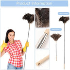 THARAHT Extendable Ostrich Feather Duster up to 27-94 inches Fluffy Feathers Long Handle Reusable for Cleaning Ceiling Fan Pendant lamp High Ceiling Blinds Furniture Feather Duster