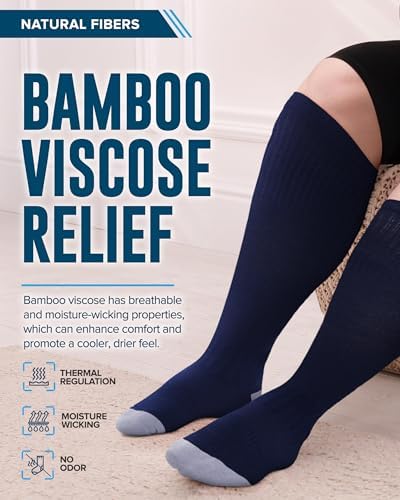 Doctor's Select 3 Pairs Plus Size Compression Socks Wide Calf - Bamboo Viscose Knee High Socks | Circulation Support
