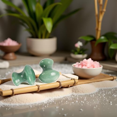 2Pcs Gua Sha Facial Massage Tools, Green Stone Set, Mushroom Face Scraper for Skin Care, Spa
