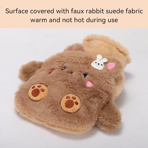 Bear Rubber Hot Water Bottle with Soft Removable Knit Outer Lid, Classic Rubber Hot and Cold Water Bottle with Cute Image Hand Feet Warmer and Shoulder Pain Relief