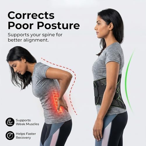 Back Support Belt for Men & Women | Lower Back Brace with 5 Support Stays & 3D Lumbar Pad | Breathable Back Brace for Work, Lifting & Posture Support | Adjustable Compression | Fits 25–45 Inch Waist