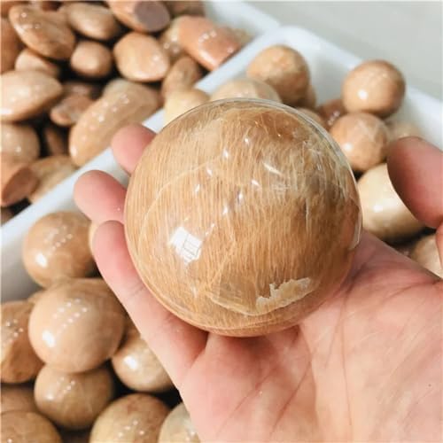 AtkitS Beautiful Natural Peach Moonstone Sphere Quartz Crystal Stone Ball Healing Reiki Decoration Gift 1pc (Size : 5-5.5cm)