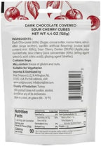 Dark Chocolate Covered Sour Cherry Cubes, 4.4 oz (125g), Sour Cherry Chocolate Dragee, Resealable Bag