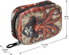 Octopus Pirate and Compass Travel Pill Organizer Case Box Container Weekly Portable Vitamin Medicine Holder Storage Bag with Zipper Removable