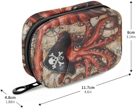 Octopus Pirate and Compass Travel Pill Organizer Case Box Container Weekly Portable Vitamin Medicine Holder Storage Bag with Zipper Removable