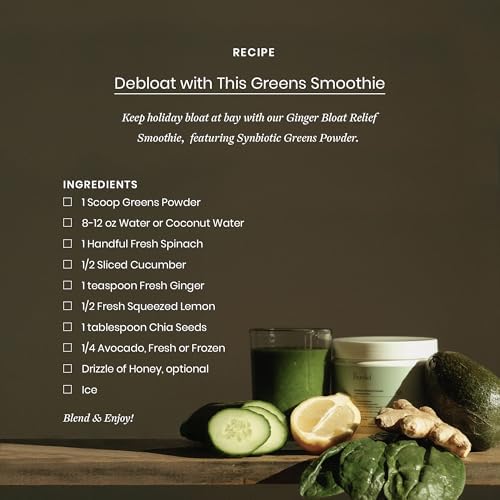 Perelel Synbiotic Greens Powder, Superfood Blend with Fruits, Vegetables, Probiotics, Fiber, Spirulina & Chlorella, Daily Greens Supplement, Soy & Gluten Free, Non GMO, Acai Berry Flavor, 30 Servings