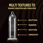 Natural Latex Condoms, Multi Textures 3-in-1 (Dotted, Ribbed, Smooth) - Enhanced Sensation and Stimulation, Comfort Extra Lubricated, Reliable & Safe, for Couple Pleasure, 12 Counts