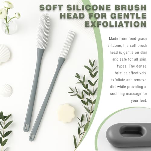 2-Pack Toe Cleaning Brush with Long Handle – Foot Scrubber & Exfoliating Anti-Itch Brush for Seniors, Pregnant Women, Men & Women (Grey)