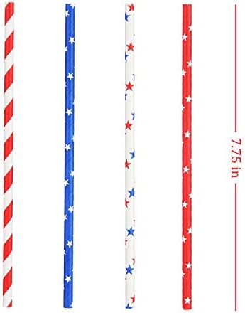 ALINK American Flag Red Blue White Paper Straws, 100 Stripe/Star Biodegradable Straws for Memorial Day /4th of July, Super Bowl, Patriotic Party, Americana Themed Party Celebration and Holiday